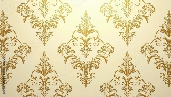 Obraz Intricate floral damask pattern in muted golds and creams , ornate, embossed