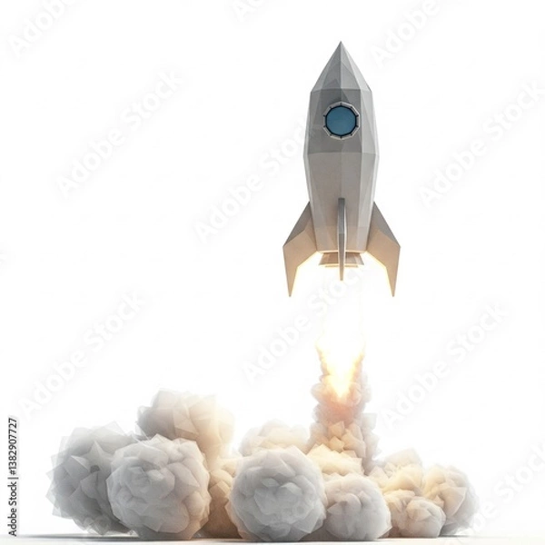 Obraz Low Poly Rocket Launch: A Minimalist Space Adventure