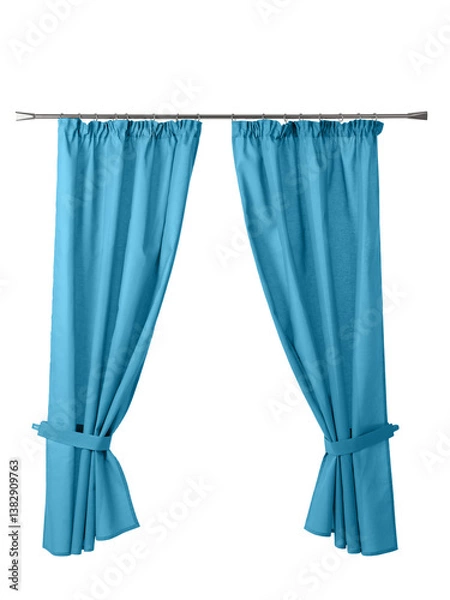 Obraz monochrome long curtains hang on the window of the living room or bedroom, isolated on a white background