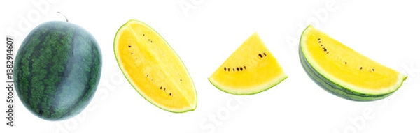 Fototapeta Yellow watermelon isolated on white background, Fresh yellow watermelon