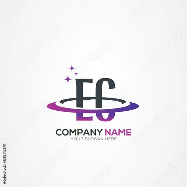 Fototapeta Modern Letter EC CE Planet space logo design With Creative Vector Elements