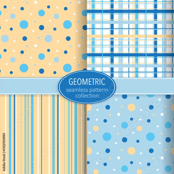 Fototapeta Seamless Geometric pattern set. Polka dot, striped and plaid. Seamless Geometric pattern set. Polka dot, striped and plaid. Colorful vector set. Baby seamless pattern. Eps 10