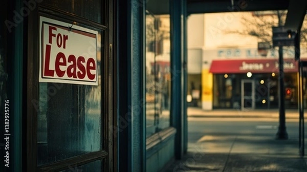 Fototapeta For Lease Sign on Storefront Door in Urban Area