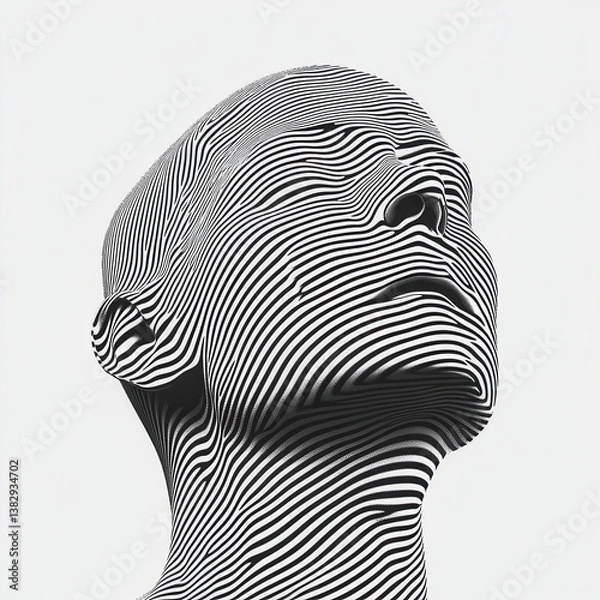 Obraz Black and White Abstract Sculpture with Wavy Line Patterns