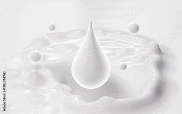 Fototapeta Milk splash and white water drop, white flowing liquid, Calcium supplement with milk, Nutrient absorption concept, 3d rendering.