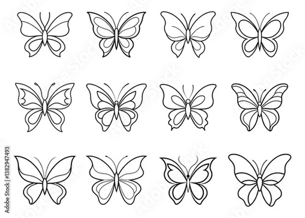 Fototapeta set of vector butterflies line art design