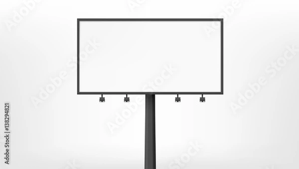 Fototapeta Billboard advertising panel with empty space and light projectors isolated over on background