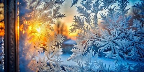 Fototapeta Winter Frost Window Background: Blank Space for Text & Design