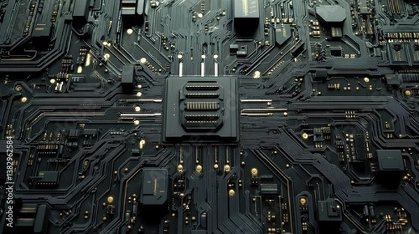 Obraz A detailed futuristic digital circuit board featuring intricate lines and patterns, showcasing advanced technology and complex design.
