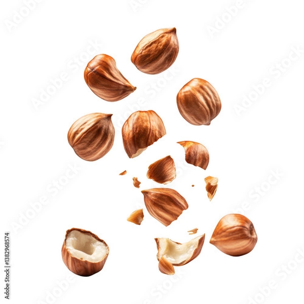 Fototapeta Falling hazelnut peeled isolated on transparent background