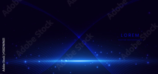 Fototapeta Scene blue lines on dark background with effect glowing. Futuristic backdrop design concept.