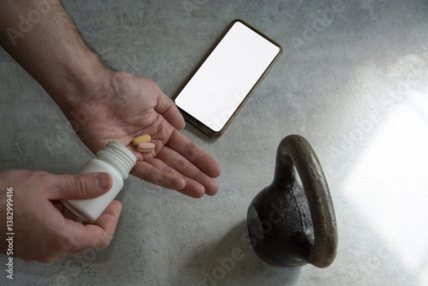 Fototapeta Man uses a mobile phone with white screen