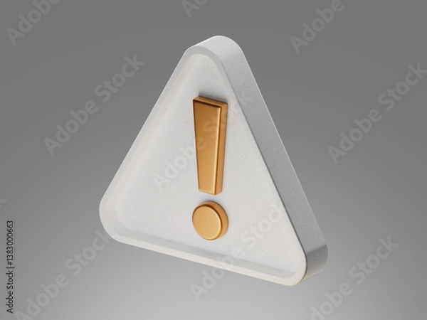 Obraz 3D warning icon with exclamation mark, representing errors, alerts, urgency, or caution messages. Dark theme suitable for interfaces or notifications.