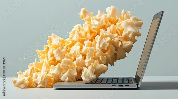 Fototapeta Surreal Image of Popcorn Erupting from Laptop Keyboard