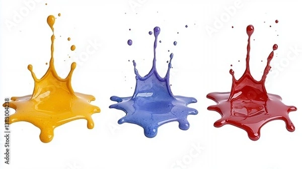 Fototapeta Three Vibrant Color Splashes on White Background