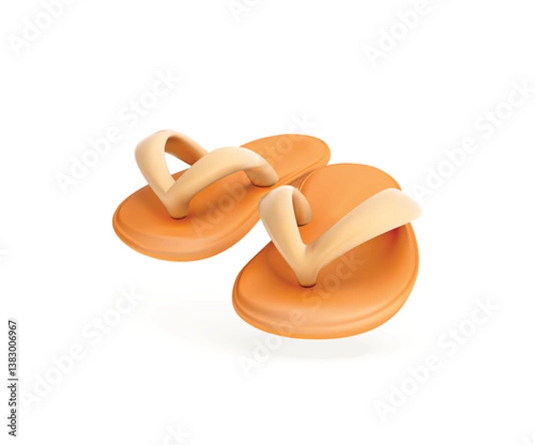 Fototapeta Flip Flops 3d icon. Stylish Orange slippers isolated vector 3d illustration.