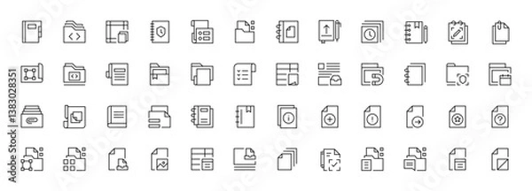 Fototapeta Document icon set. Paper document icons in line style. Note, task, folder, file, invoice, blank, checklist, business planning and more.