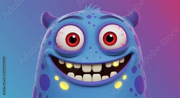Obraz Friendly Blue Monster Character with Big Eyes and Toothy Smile