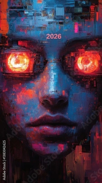 Fototapeta Digital painting of a woman with glowing eyes