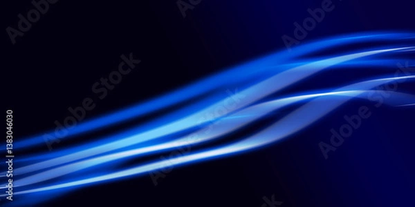 Fototapeta Dark abstract background with blue neon glowing lines. Abstract background, neon light, laser show, impulse, pulse power lines, energy impulse, blue glowing dynamic lines. Technology background