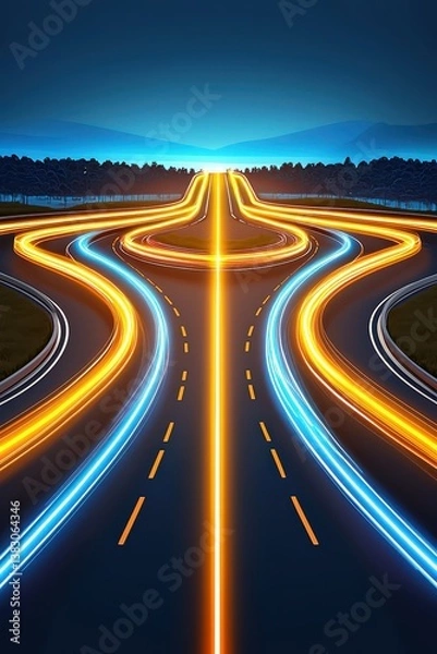 Obraz Dynamic Long Exposure View of Light Trails on Curvy Road