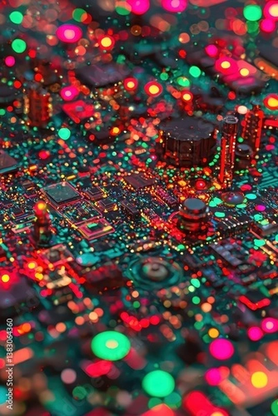 Obraz Colorful Abstract Technology Circuit Board with Vibrant Lights