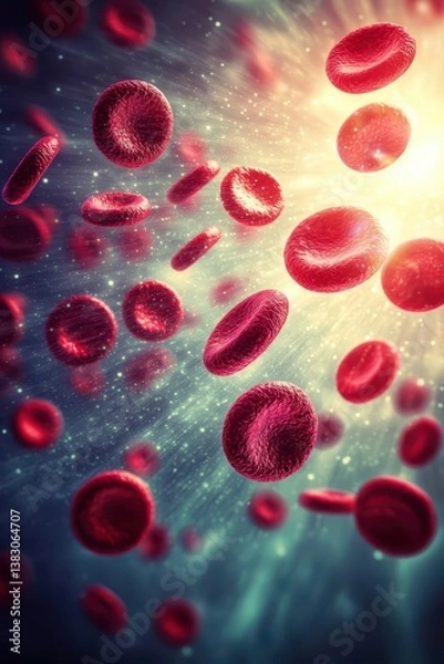 Obraz Red Blood Cells in Motion with Ethereal Light Background Effects