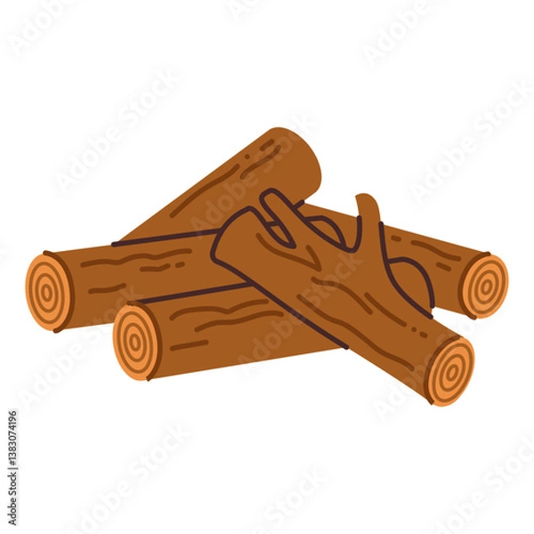 Fototapeta A pile of firewood. Wooden logs for lighting a fire on a camping trip. Vector illustration in flat style, isolated on a white background