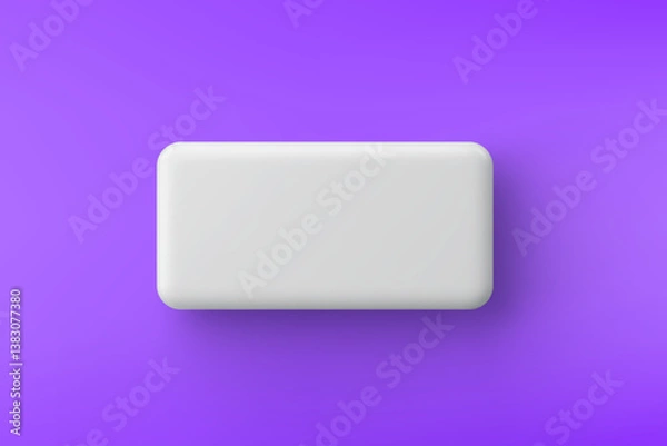 Obraz 3d vector white plastic rounded rectangular button on purple background. Realistic minimal icon with shadow.