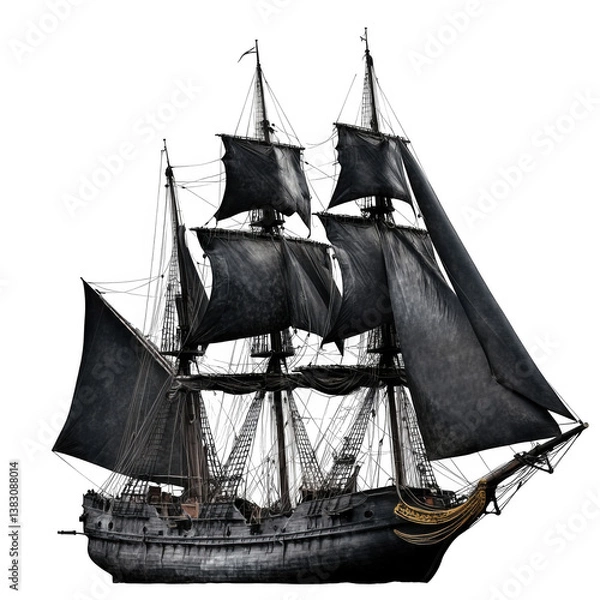 Fototapeta Pirate ship with black sails isolated on transparent background