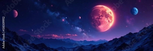 Fototapeta Midnight celestial showcase with sparkling stars and planets, planetary system, space, darkness