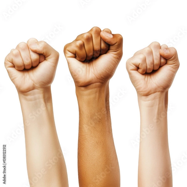 Fototapeta Raised fists in the air symbolizing strength isolated on transparent background
