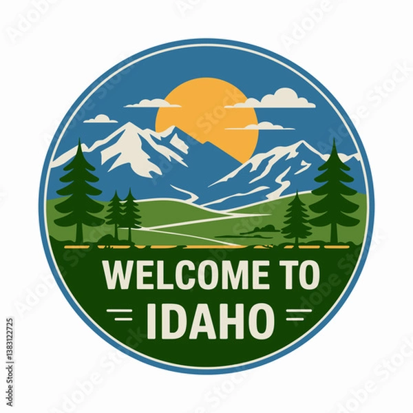 Obraz Welcome to Idaho Mountain Landscape Badge with Sunrise