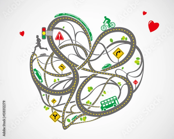 Obraz vector of heart-shaped traffic map