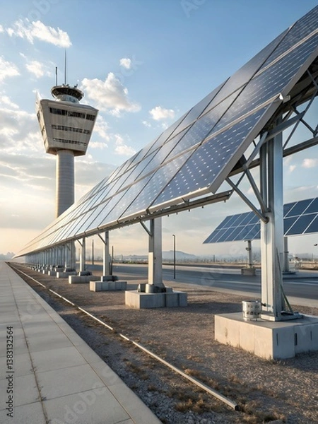 Fototapeta Aerodrome Illumination: Airport Solar Arrays in Action