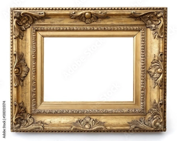 Obraz Old Antique Gold Frame, Vintage Baroque Style, Ornate Golden Picture Border, Empty Frame Isolated, Classic Retro Design

