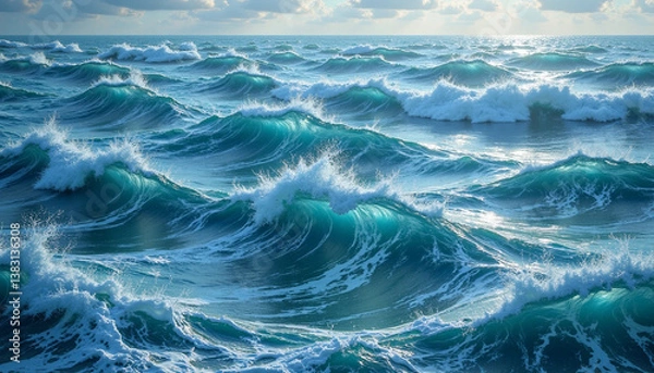 Obraz Turbulent ocean waves under sunlight