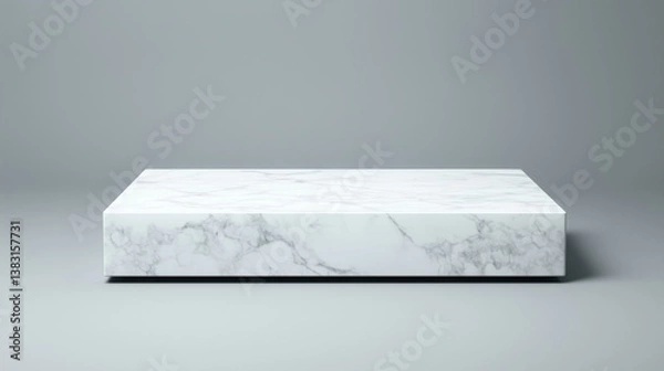Obraz A Stunning Gigapixel Image of a Modern Geometric White Marble Podium: A Minimalist Design for Presentations, Displays, or Artistic Installations