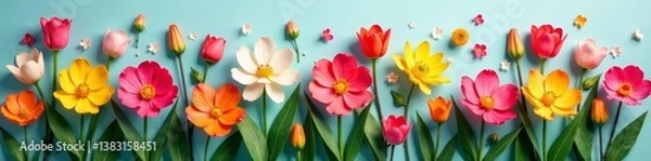 Fototapeta Colorful spring flowers in a modern artistic interpretation, modern, illustration