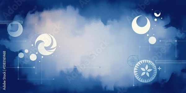 Fototapeta Abstract Blue Celestial Background Mystical Moons Stars and Cosmic Design Elements