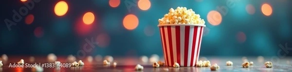 Fototapeta Quirky popcorn bucket and drink cup design for entertainment theme, illustration, graphic, snacks