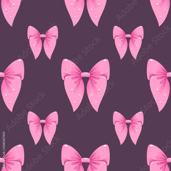 Fototapeta Pink Ribbon Bow Seamless Pattern