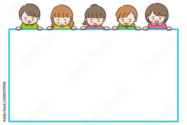 Obraz 下を見る五人の子供たちとコピースペース