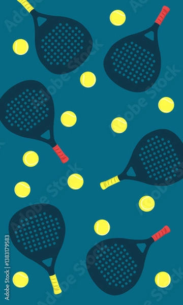 Fototapeta Padel rackets and balls seamless pattern on turquoise background