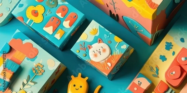 Obraz Vibrant packaging for children toys with playful illustrations