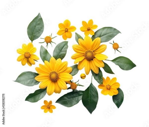 Fototapeta Vibrant yellow flower arrangement botanical bright isolated on transparent background