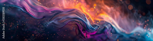 Fototapeta Soft, abstract, out-of-focus particles drift, blending in rich hues of magenta, cyan, and orange.