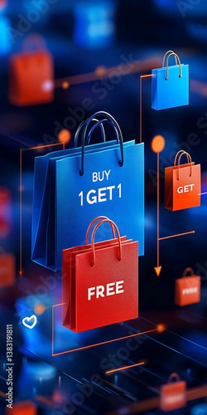Fototapeta Buy one get one free shopping promotion online store digital graphic colorful environment abstract viewpoint