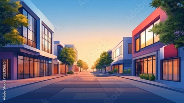 Fototapeta Residence illustatrion vector in sunset scene