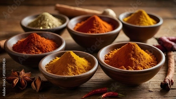 Obraz a closeup of spices like turmeric cumin paprica